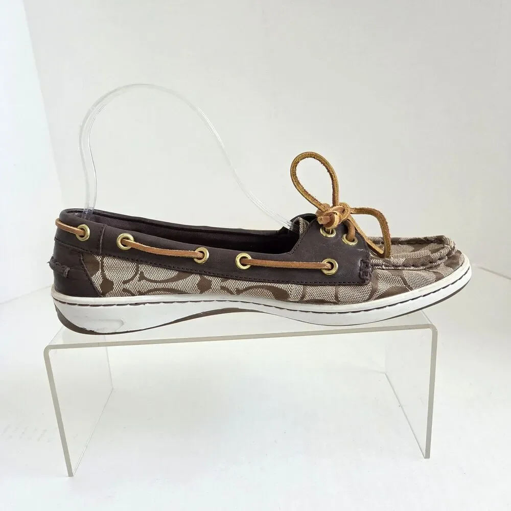 Coach Richelle Topsider Boat Shoes Women's 9B Signature Canvas Brown Leather